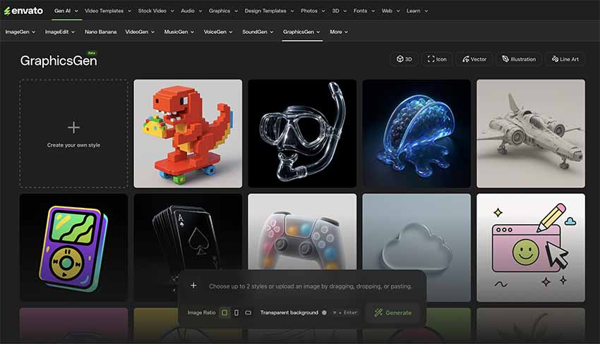 Envato GraphicsGen user interface